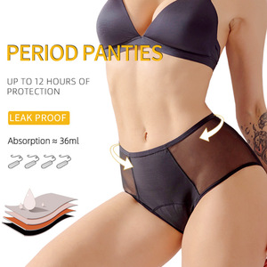 Culottes menstruelles taille haute pour femmes, grande taille, haute absorption, quatre couches, anti-fuites, respirantes, imprimé léopard, design ajouré - Product Image 1
