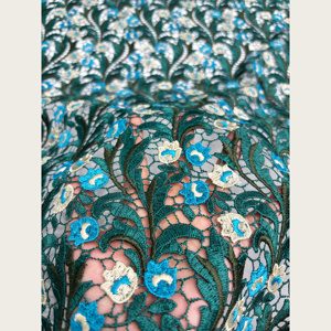 Tissu en dentelle guipure florale bleu vert frais G4102, dentelle ajourée multicolore pour robe décontractée femme et costume de scène - Product Image 5