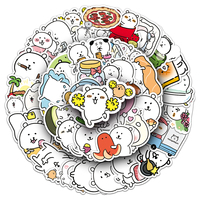 50 autocollants créatifs en vinyle imprimé UV motif ours de dessin animé, imperméables et auto-adhésifs pour la décoration de tasses et de placards