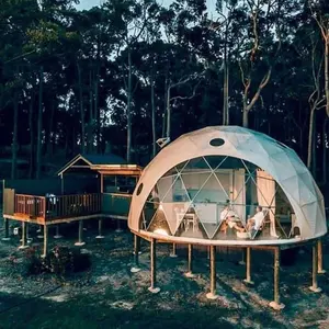 Camping de luxe en plein air Glamping Tentes dôme rond géodésique à cadre métallique demi-petit diamètre 6M 4 personnes avec salle de bain et cuisine