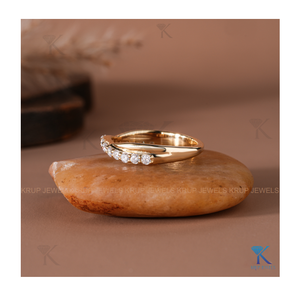 Bague demi-éternité croisée incurvée en or massif 10K avec diamants taille ronde, intemporelle et empilable, pour femme, mariage - Product Image 2