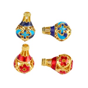 Cuentas espaciadoras de calabaza con esmalte dorado, de aleación roja y azul, con forma de flor hueca, para la fabricación de joyas 1010131455 - Product Image 5
