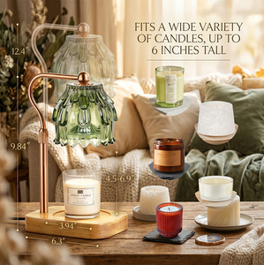 Lampe <span class=keywords><strong>chauffe</strong></span>-bougie à intensité variable avec abat-jour en verre en forme de cloche amovible, bordure en pétales ondulés, base en bois massif, <span class=keywords><strong>chauffe</strong></span>-bougie parfumé sûr et sans fumée - Product Image 4