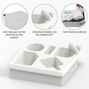 Waterproof Non-Slip Silicone Cup Holder Tray w/ Rotatable Phone Holder for Snacks Drinks Remote Sofa Bed <b>Car</b> Beach, Black/White - Product Image 3