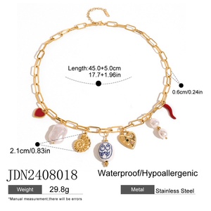 สร้อยคอจี้รูปหัวใจประดับมุกสแตนเลสสำหรับผู้หญิง สไตล์วันหยุด แรงบันดาลใจจากมหาสมุทร เครื่องประดับสไตล์อินเทรนด์ - Product Image 6