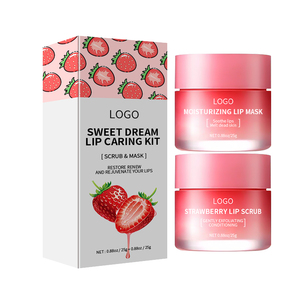 Private Label Vegan Natural Collagen Lip Scrub Set Masker Bibir dan Scrub Exfoliating Pink <span class=keywords><strong>Strawberry</strong></span> Lip Scrub dengan Aplikator - Product Image 1