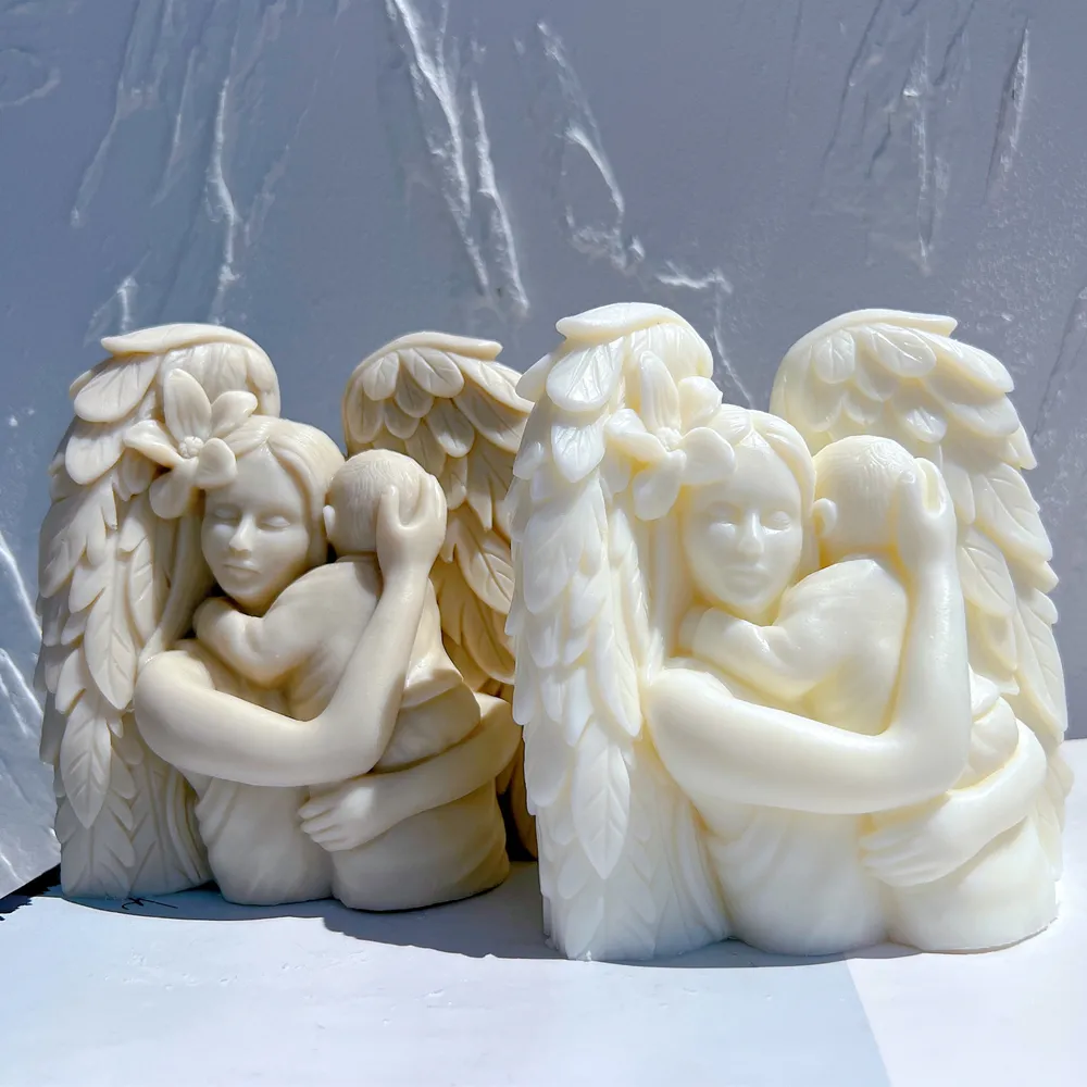 Ange et enfant Sculpture Moule en silicone Cadeau de fête des mères Décoration intérieure Moules en résine Mère avec bébé Embrace Statue Moule en cire 1 Pcs
