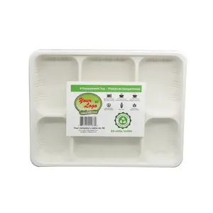 Eco Friendly 6 scomparti vassoio biodegradabile MFPP pacchetto di plastica di amido di mais piastre monouso Thali combo pack