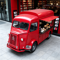 Camionnette alimentaire mobile personnalisée rouge rétro en fibre de verre avec presse à panini, comptoir à cappuccino moussant et station à bonbons pour librairie