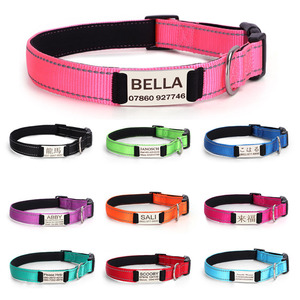 Collier pour chien personnalisé en nylon réfléchissant et néoprène rembourré avec plaque nominative, colliers pour animaux de compagnie personnalisés - Product Image 3
