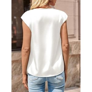 Blusa de Seda Satinada para Mujer, Manga Corta, Cuello en V, Holgada, Informal, para Oficina, Transpirable, Camisa de Verano - Product Image 4