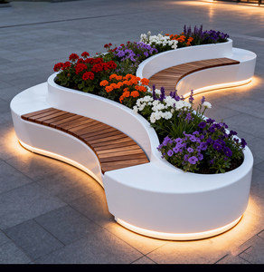 Bac à fleurs LED moderne de luxe pour extérieur, combinaison de sièges, banc de <span class=keywords><strong>terrasse</strong></span>, <span class=keywords><strong>jardinière</strong></span> rectangulaire pour cour - Product Image 6