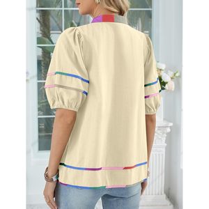 Womens Boho Blouse V Neck Short <b>Lantern</b> Sleeve Chiffon Flowy Peplum Top Casual Everyday Wear Breathable Summer Shirt - Product Image 5