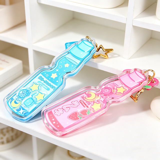 Cute Soda Bottle Shape Floating Star Keyring Custom Shake Charm Acrylic Shaker Keychain for Bag Pendant