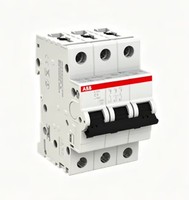 Dispositif de protection de circuit ABB S203 C6 à trois bornes, type C, 6A, tolérance à court-circuit 6kA, 400VAC, avec lampe d'unité et protection de machine