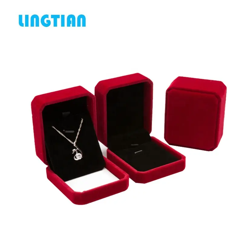 Wholesale Classic Red Ring Necklace Box Jewelry Box Velvet Packaging