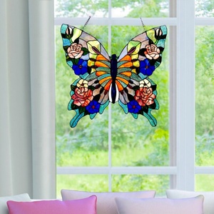 Panneau de fenêtre en verre Tiffany de style européen avec motif papillon, à suspendre pour chambre à coucher ou salon - Product Image 2