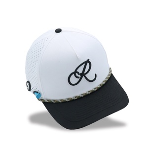 Custom Sporty 5 Panel Unisex 3D Embroidery Letter Logo <b>Waterproof</b> Performance Golf Rope <b>Hat</b> with Tee Holder - Product Image 1