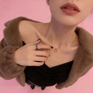 Collier Hip Hop <span class=keywords><strong>Hifive</strong></span> pour femme, plaqué or, avec pendentif à fermoir, chaîne en acier inoxydable réglable et anneau - Product Image 2