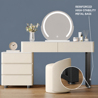 Ensemble de coiffeuse moderne en bois écologique avec miroir LED éclairé réglable et tiroirs de rangement pour chambre, hôtel, appartement