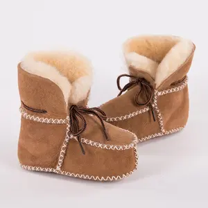Sheepskin baby booties lace-up fluffy toddler infant baby prewalk shoes baby girls boys suede Moccasins