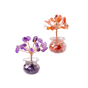 Commercio all'ingrosso fatto a mano ametista di cristallo ghiaia albero con Base di vetro filo di rame guarire pietre decorazione per ufficio altri oggetti di cristallo - Product Image 1