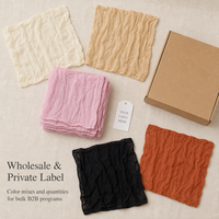 Serviettes de table carrées en gaze froissée de polyester Joho, texture gaze de coton, 16 couleurs, vente en gros OEM ODM