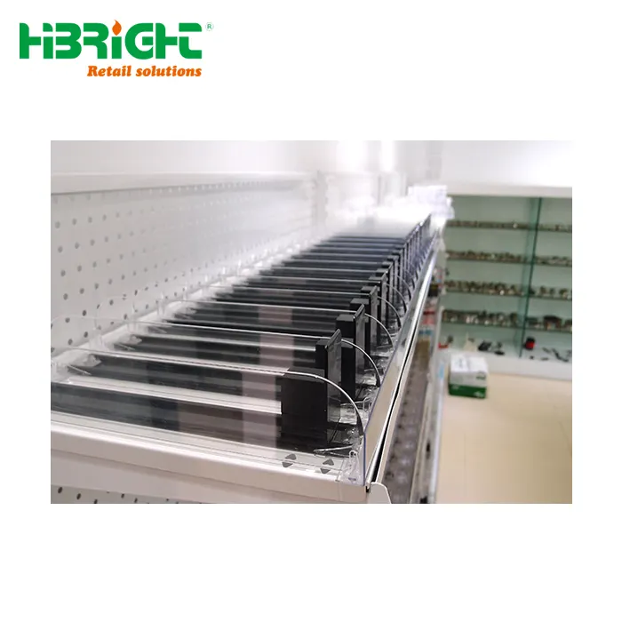 High Quality Clear Acrylic Tobacco Cigarette Rack Bottle Drink Can Plastic Display Shelf Divider and Spring Pusher System