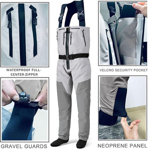 Hommes pêche à la mouche respirant Ripstop bas botte pied pêche chasse <span class=keywords><strong>cuissardes</strong></span> léger gris T fermeture éclair poitrine Wader - Product Image 4