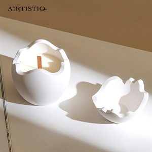 Pot de ciment en céramique de cire de soja de forme ronde d'œuf au Design moderne bougie parfumée avec couvercle - Product Image 4