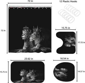 Juego de accesorios de baño de animales salvajes de 4 Uds., cortina de león africano con <span class=keywords><strong>corona</strong></span> con alfombra antideslizante, cubierta de <span class=keywords><strong>tapa</strong></span> de <span class=keywords><strong>inodoro</strong></span>, alfombrilla en forma de U en Stock - Product Image 3