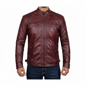 เสื้อแจ็คเก็ตหนังแท้สำหรับผู้ชาย, เสื้อแจ็กเก็ตหนังแท้สไตล์นักขี่จักรยานสีดำเสื้อแจ็กเก็ตหนังแท้ - Product Image 1