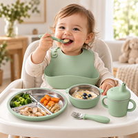 Ensemble d'alimentation pour bébé en silicone et acier inoxydable personnalisé OEM avec assiette et bol à ventouse multicolores pour la vente en gros