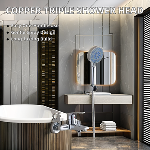 صنبور ثلاثي نحاسي خارجي ناعم من الكروم المصقول نحاسي رذاذ المطر نمط دش حمام بالماء الساخن/البارد مع مفتاح سخان - Product Image 3