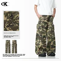 Pantalon cargo YOFA personnalisé 100 % coton camouflage américain pour hommes et femmes, taille ajustable, tendance, coupe droite rétro ample