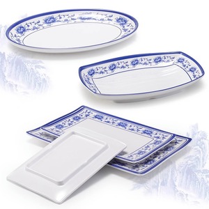 Blue and white <b>melamine</b> plastic <b>plate</b>, rectangular <b>plate</b>, hot pot imitation porcelain tableware, dish <b>plate</b>, cold dish, snack - Product Image 3