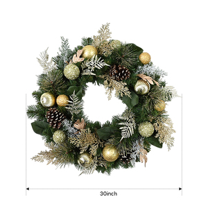 Couronne de Noël ronde personnalisée en gros pour décoration de porte, 30 pouces, avec boules en PVC, couronne artificielle - Product Image 1