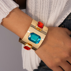 Colorful Square Heavy Industry Alloy Diamond Open-Ended Exaggerated Bracelet <b>Light</b> Luxury High-End Trendy Style Unisex Jewelry - Product Image 6