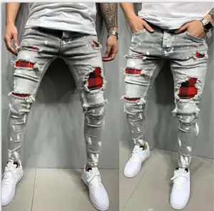 OEM Logo Kustom Cina Murah Kualitas Tinggi Gaya Rock And Roll Celana Denim Ripped Skinny Jeans