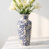 Vase à fleurs en porcelaine bleue Qinghua de style classique traditionnel ARM LVG, grand vase en céramique pour décoration intérieure, hôtel, maison, centre commercial