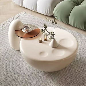 Tavolino da Caffè Rotondo in Vetro Temperato con Struttura in <span class=keywords><strong>Legno</strong></span> e Design a Zampa di Gatto, Stile Moderno Minimalista, Novità 2025, per Soggiorno - Product Image 1