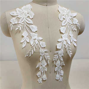 Hecho a mano blanco con cuentas encaje lentejuelas ajuste flor vestido de novia accesorio 100% algodón tela pegatina velo - Product Image 2