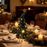 Sapin de Noël en céramique verte avec lumières LED et étoile sur le dessus, décoration de maison pour les fêtes