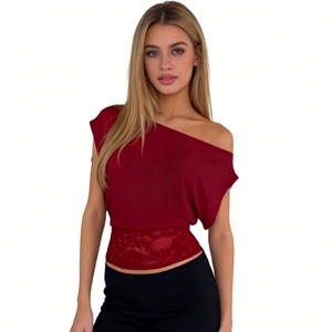 Haut asymétrique ajusté en dentelle à une épaule pour femme avec dentelle florale tendance - Product Image 4