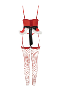 Ensemble de lingerie taille haute Père Noël en velours rouge, avec porte-jarretelles, bas et demi-jupe, broderie 3D, cadeau pour elle - Product Image 4