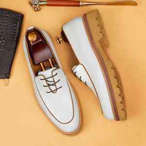 White Classic Oxford Dress <b>Shoes</b> Men Round Toe Genuine Leather Lace-up <b>Height</b> <b>Increasing</b> Wedding Business Casual All Seasons - Product Image 3