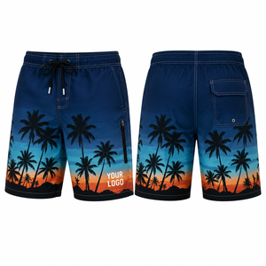 Custom Board Shorts <b>Men</b> Quick Dry Polyester Swim <b>Trunks</b> Palm Tree Print Mesh Lining Zip Pocket Beach Surf Swimwear - Product Image 2