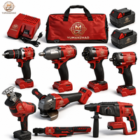 Kit combiné d'outils électriques sans fil avec 2 batteries, perceuse à percussion, clé à chocs, meuleuse d'angle, scie sauteuse, sac à outils, pour la maison