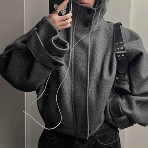 Manteau court en laine pour femme, coupe ample, col montant, tendance - Product Image 6