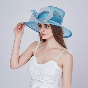 MS New Update Custom Party Carnival <b>Wedding</b> Sinamay <b>Lady</b> Women's Blue Flower Wide Brim <b>Hat</b> Female Elegant Church <b>Hats</b> - Product Image 3